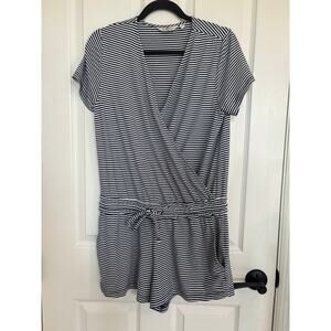 Vineyard Vines Small Striped Navy Blue & White V-Neck Romper Short Sleeve